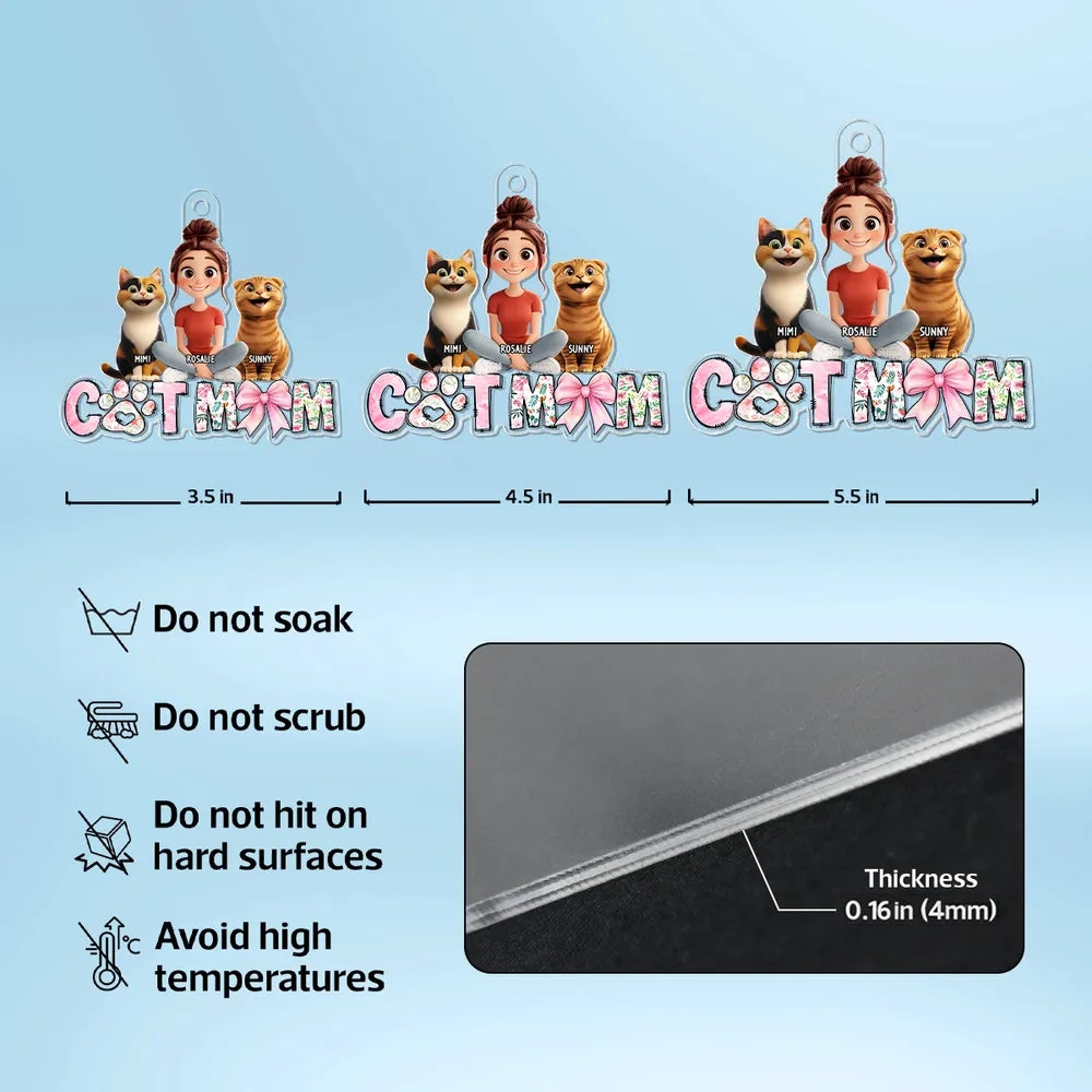 Cute Cartoon Cat Mom Acrylic Car Hanger, Personalized Rearview Mirror Decor for Cat Lovers, Unique Gift