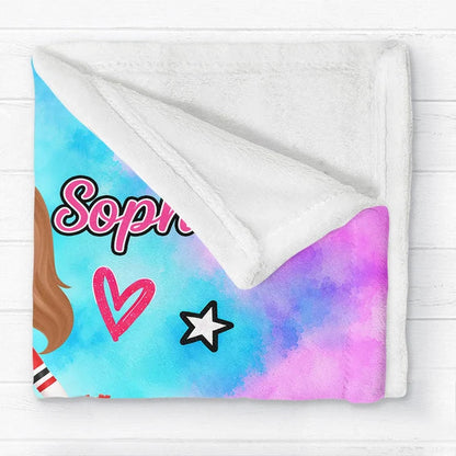 Cheerleading Fleece Blanket with Posing Cheerleader, Personalized Encouraging Creative Gift for Granddaughter