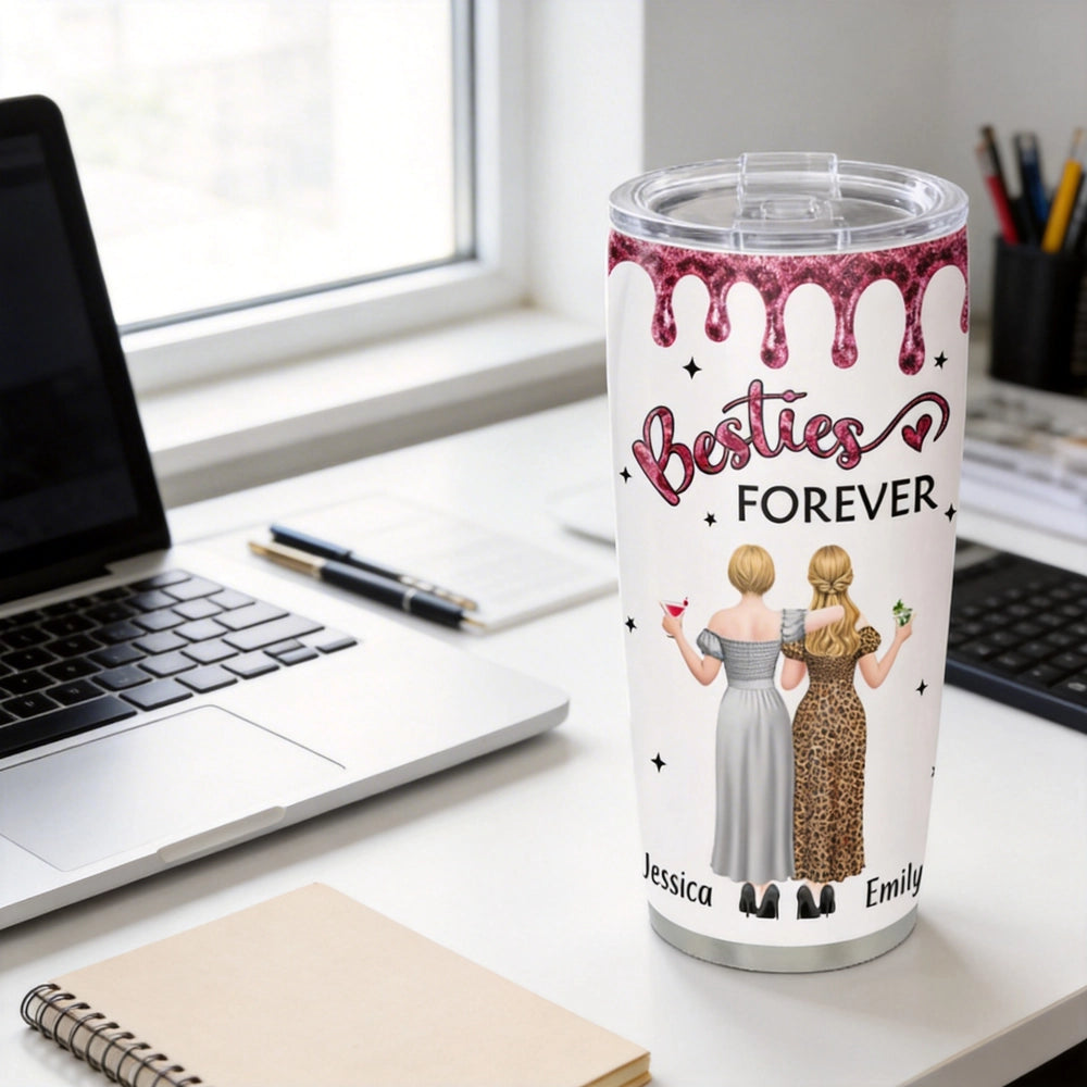 Our Friendship Is Endless Insulated Travel Tumbler, Personalized Best Friend Gift with Pink Sparkle Quote Design for Daily Coffee and Travel