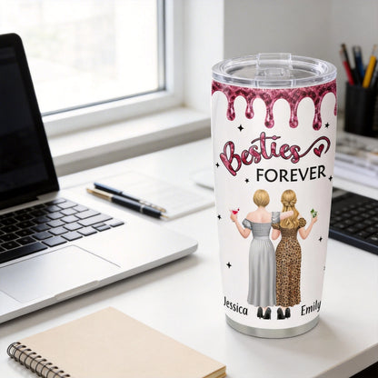 Our Friendship Is Endless Insulated Travel Tumbler, Personalized Best Friend Gift with Pink Sparkle Quote Design for Daily Coffee and Travel
