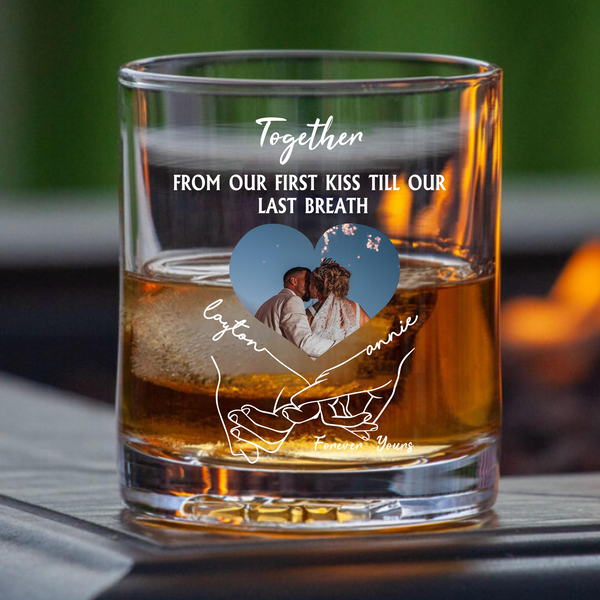 Personalized Romantic Whiskey Glasses, Upload Photo Custom Couple Gift with Photo & Love Quote