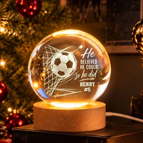 Personalized Globe Lamp, Soccer Ball in Goal With Motivational Quote, Unique Gift for Soccer Player
