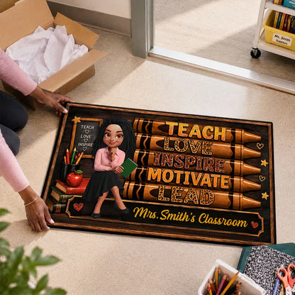 Personalized Standard Doormat, Seated Teacher with Book, Unique Gift for Teachers