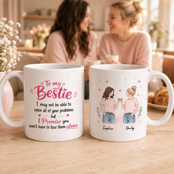 Personalized Ceramic Mug, Pinky Promise Bestie Illustration, Unique Creative Gift for Best Friend