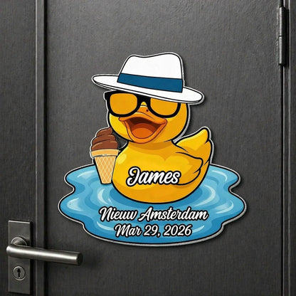 Acrylic Magnet Personalized Name Duck Pool Float with Ice Cream, Bright Summer Cartoon, Cute Unique Gift for Anyone