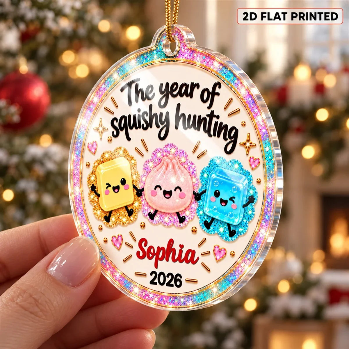 Personalized Acrylic Ornament, Colorful Squishy Hunting Design for Christmas Trees, Unique Gift for Kids