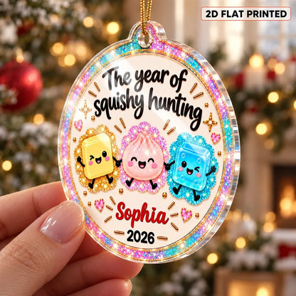 Personalized Acrylic Ornament, Colorful Squishy Hunting Design for Christmas Trees, Unique Gift for Kids