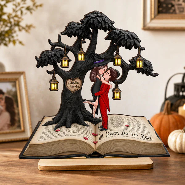 Personalized 2-Layer Wooden Plaque With Till Death Do Us Part Couple Scene, Creative Gift For Partners