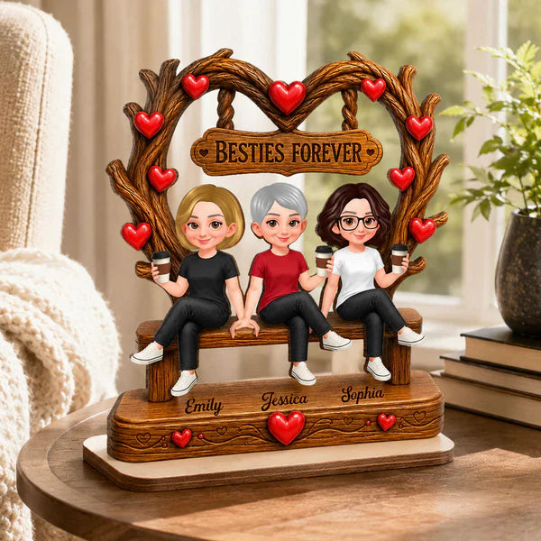 Personalized 2-Layer Wooden Plaque, Friends Sitting Under Heart Canopy, Unique Gift for Close Friend