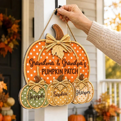 Grandma & Grandpa's Pumpkin Patch Wooden Sign, Personalized Family Door Decor, Creative Gift for Grandparents