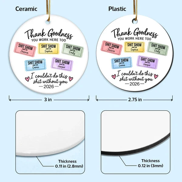 Personalized Ceramic Ornament with Colorful Office Tickets, Hanging Christmas Tree Decor, Unique Coworker Gift