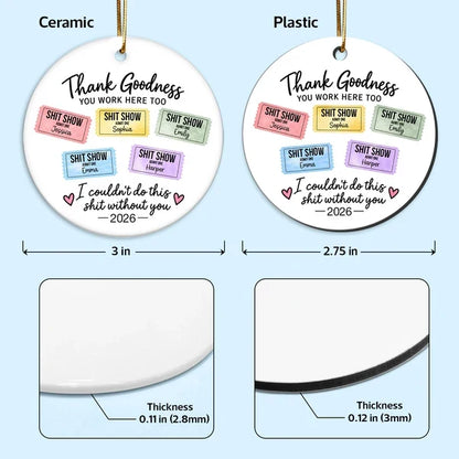 Personalized Ceramic Ornament with Colorful Office Tickets, Hanging Christmas Tree Decor, Unique Coworker Gift