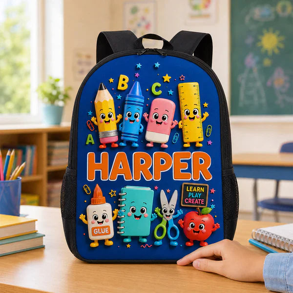 Personalized Kids School Backpack, Cute School Supplies Design, Back To School Unique Gift for Kids