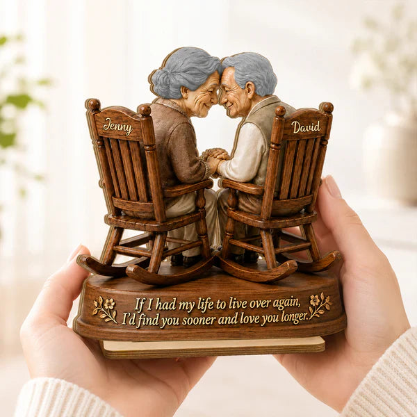Personalized 2-Layer Wooden Plaque, Growing Old Couple in Rocking Chairs, Unique Anniversary Gift for Couple