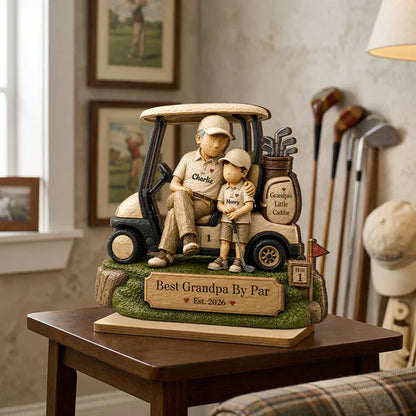 Personalized 2-Layer Wooden Plaque, Grandpa & Little Caddie Golf Cart Scene, Unique Gift for Grandpa