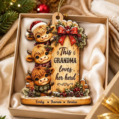 This Grandma Loves Her Herd Personalized Wooden Ornament, Creative Family Keepsake and Unique Gift for Grandma