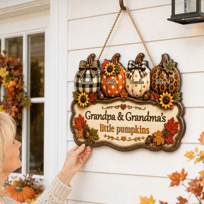 Personalized Wooden Sign With Fall Pumpkins, Unique Creative Gift For Grandparents & Kitchen Decor