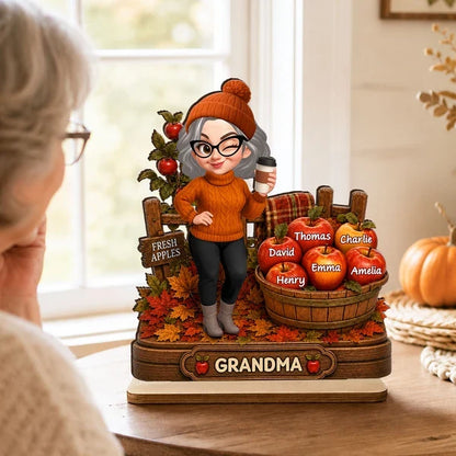 Personalized 2-Layer Wooden Plaque, Grandma's Little Apples Family Keepsake, Creative Gift for Grandma