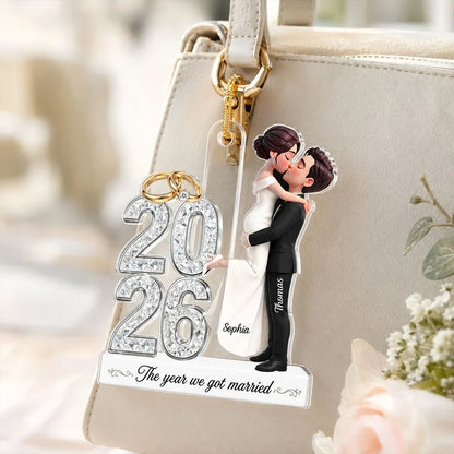 Personalized Acrylic Ornament with Kissing Newlyweds, Unique Wedding Keepsake Gift for Couples