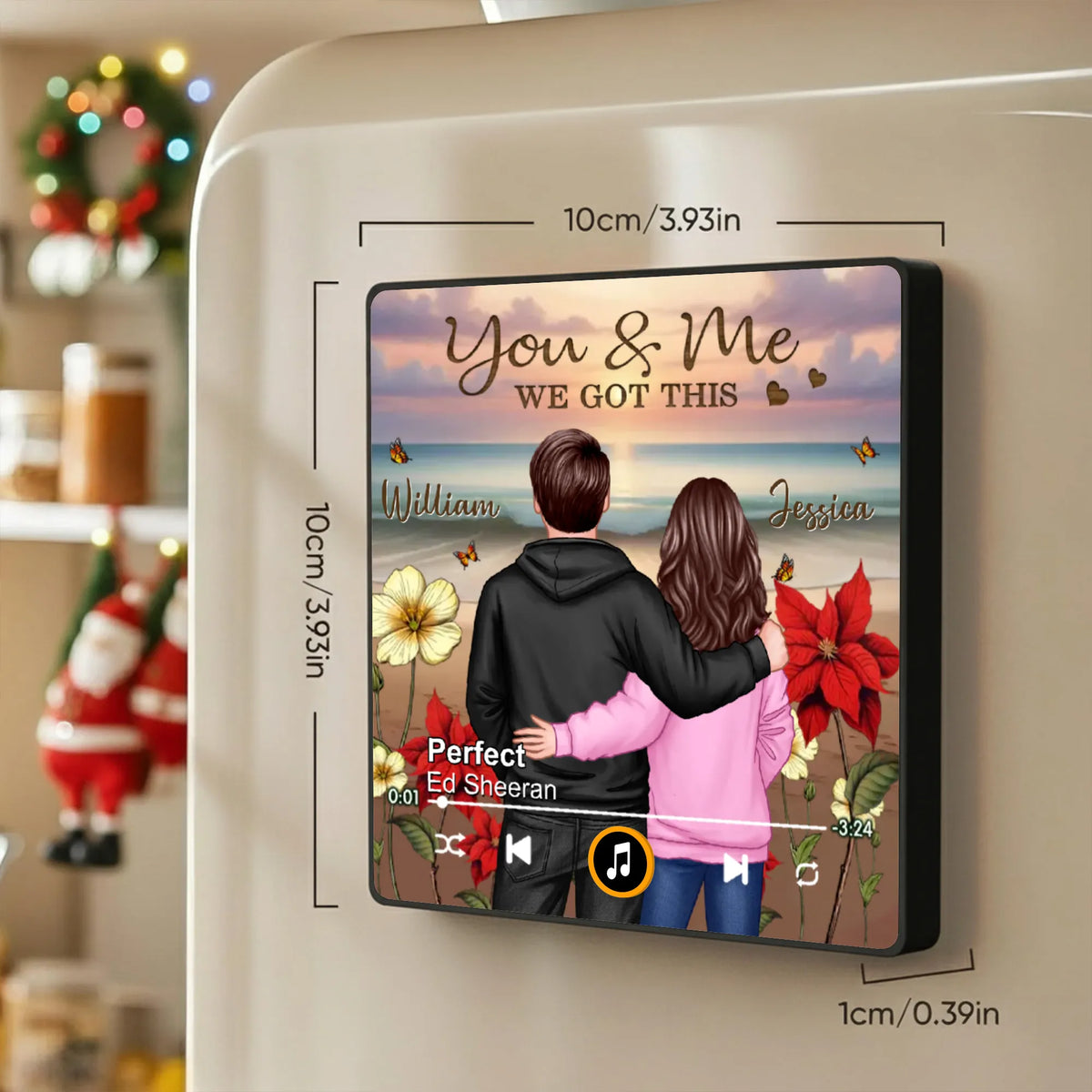 You & Me We Got This Acrylic Music Magnet – Custom Couple Hugging with Roses, Romantic Keepsake for Fridge or Car and a Beautiful, Unique Gift Idea