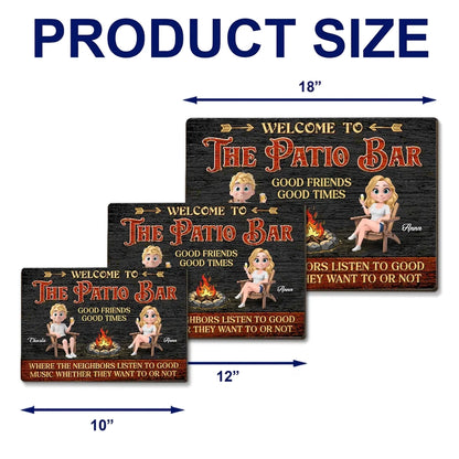 Personalized Wooden Sign, Patio Bar Cartoon Couple by Fire Pit, Unique Gift for Friends