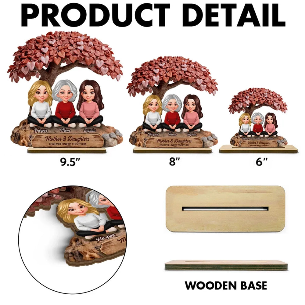 Personalized 2-Layer Wooden Plaque, Mother & Daughters Heart Tree Scene, Creative Gift for Mom
