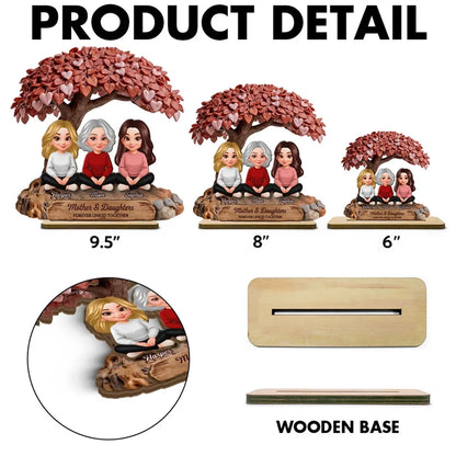 Personalized 2-Layer Wooden Plaque, Mother & Daughters Heart Tree Scene, Creative Gift for Mom