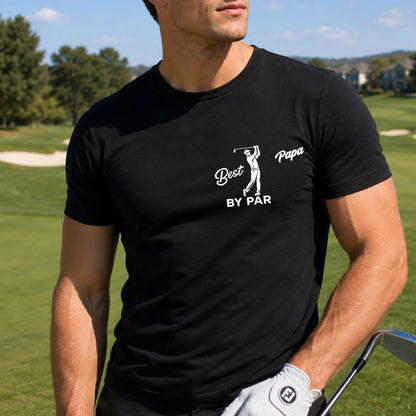 Embroidered Classic Tee, Golf Dad Mid Swing Design, Black Monochrome Style, Unique Gift for Dad