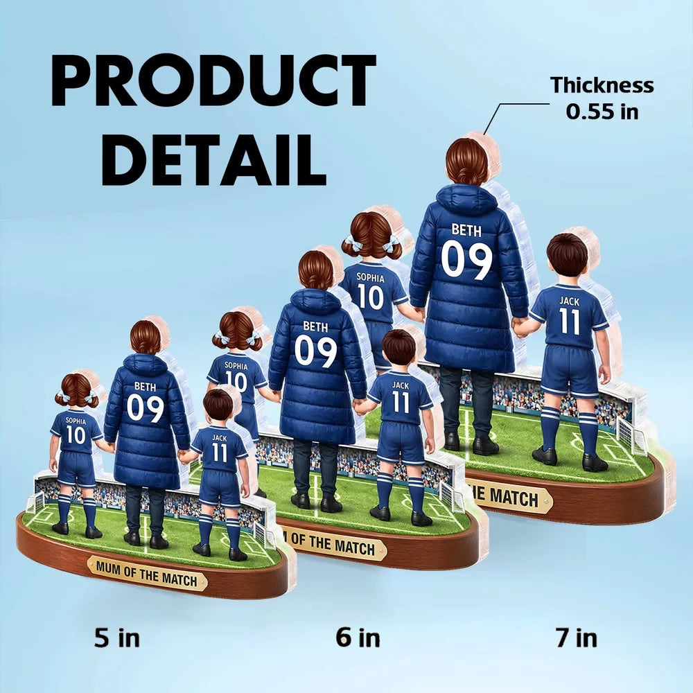 Personalized Shaped Acrylic Block Plaque Soccer Mom Holding Hands with Kids Keepsake, Mum of the Match Gift