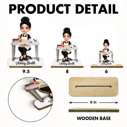 Personalized 2-Layer Wooden Plaque Nail Technician Desk Scene Cute Cartoon Style Unique Gift For Salon Workspaces