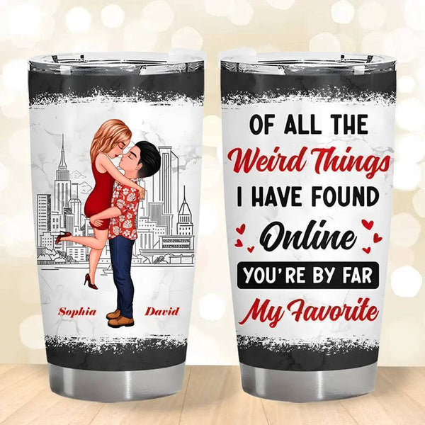 Love in a Cartoon Kiss - Customizable Tumbler for Couples - Personalized with Your Favorite Moment
