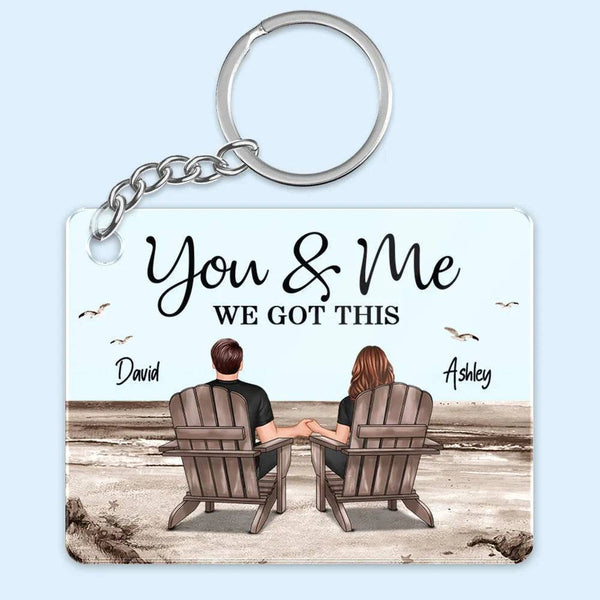 Seaside Memories - Personalized Vintage Beach Couple Acrylic Or Wooden Keychain - A Timeless Anniversary Gift for Him & Her
