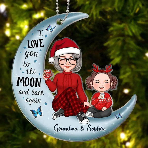 Cute Grandma & Grandkid On Moon Christmas Gift For Granddaughter Grandson Personalized Acrylic Ornament