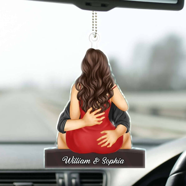 Embrace of Love - Personalized Acrylic Car Hanger for Couples - Ideal for Valentine's & Anniversary Celebrations
