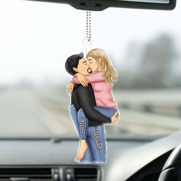 Couple Kissing - ‘Forever Yours’ Personalized Acrylic Car Hanger - Romantic Gift for Valentine's & Anniversaries