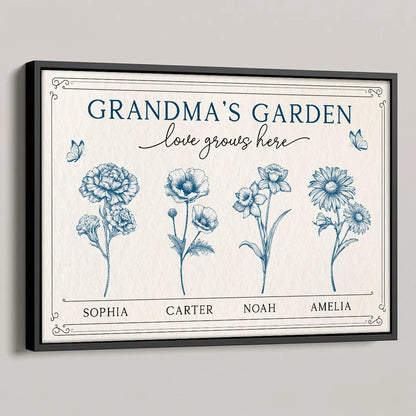 Grandma’s Garden Poster - Personalized Family Poster without Frame with Custom Names, Perfect Gift for Grandma