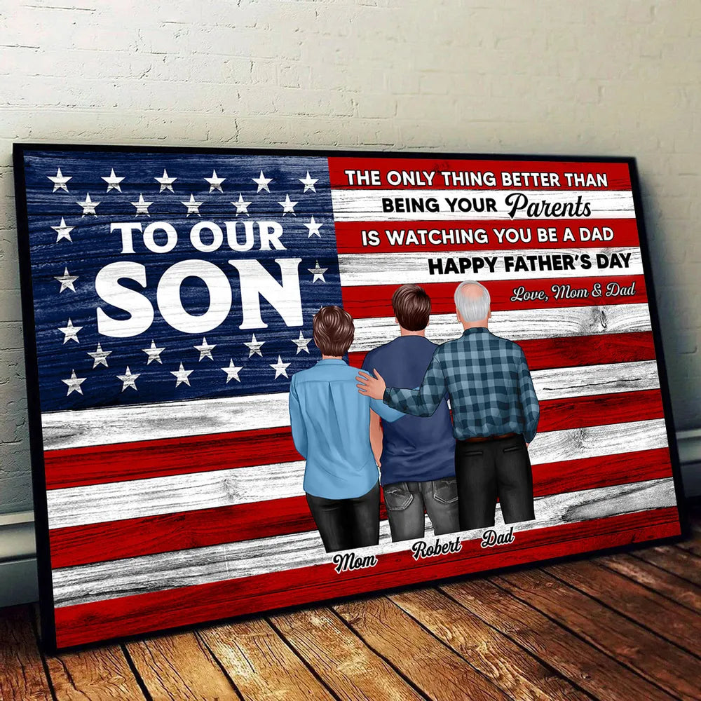 To Our Son – Personalized Father’s Day Canvas – Gift from Mom or Dad with Custom Illustration