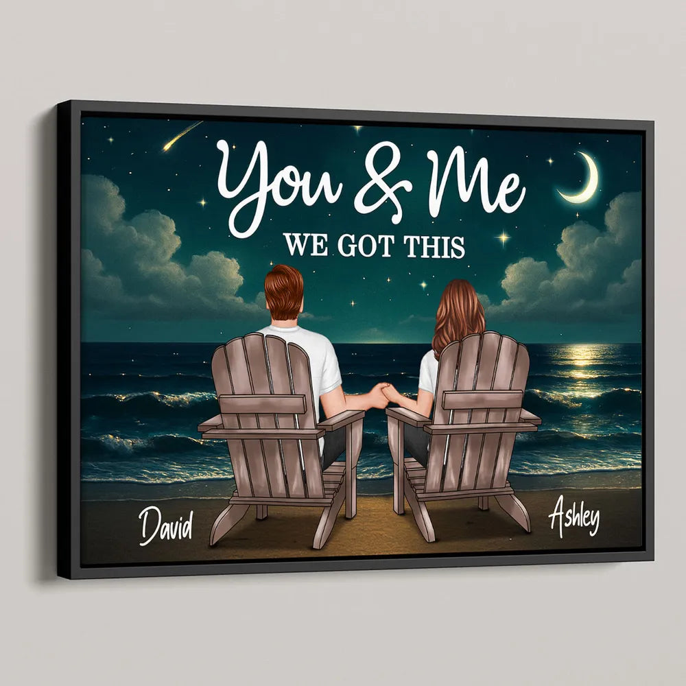 "You & Me We Got This" Romantic Poster – Custom Names and Couple Illustration Under Night Sky