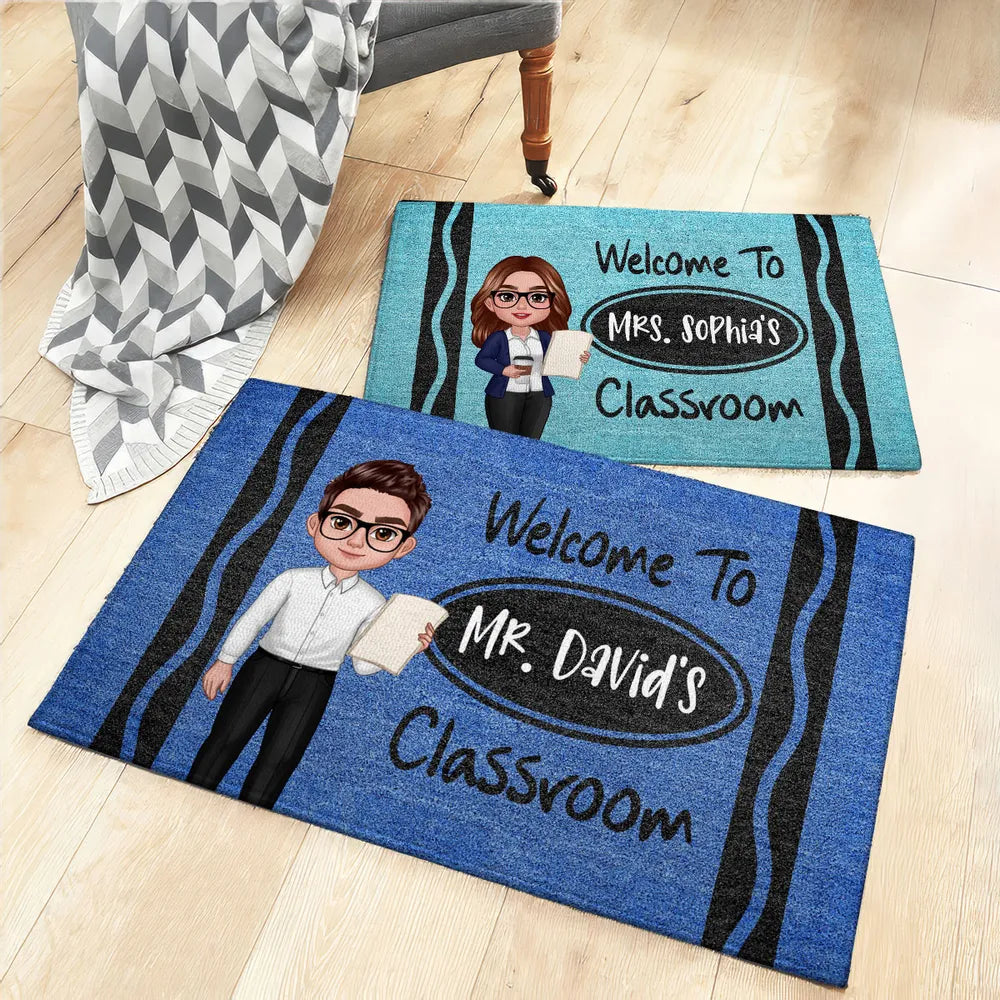 Custom Teacher Doormat with Name & Character – Great Gift for Male Female Teachers, Classroom Decor