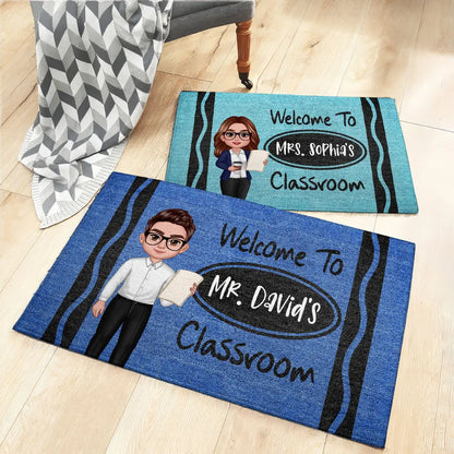 Custom Teacher Doormat with Name & Character – Great Gift for Male Female Teachers, Classroom Decor