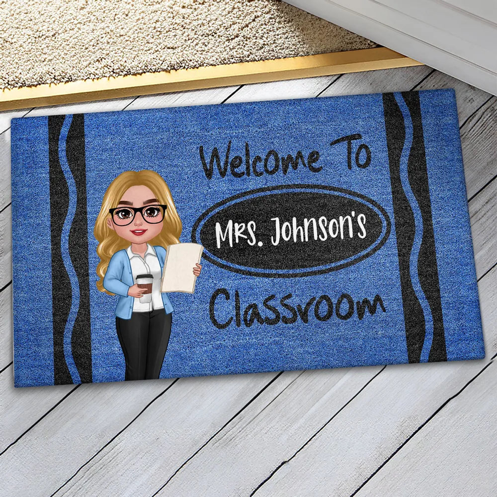 Custom Teacher Doormat with Name & Character – Great Gift for Male Female Teachers, Classroom Decor