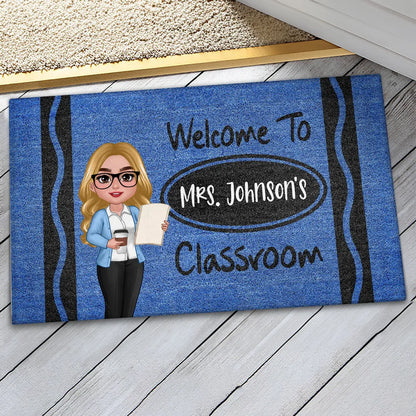 Custom Teacher Doormat with Name & Character – Great Gift for Male Female Teachers, Classroom Decor
