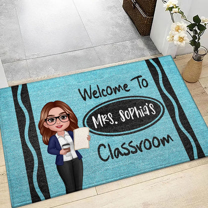Custom Teacher Doormat with Name & Character – Great Gift for Male Female Teachers, Classroom Decor