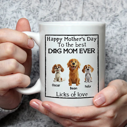 Happy Father’s Day Mug – Cartoon Dogs Sitting Together with Licks of Love – Personalized Gift for Dog Dads