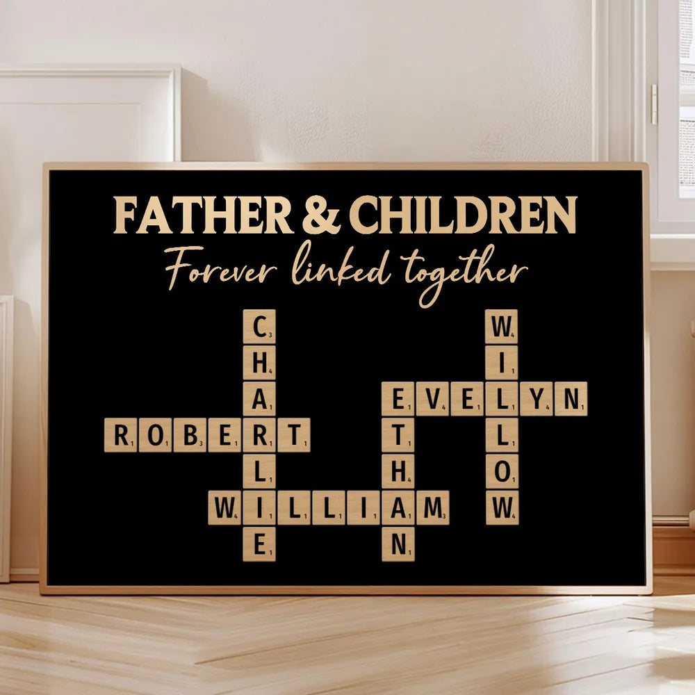 Forever Linked Together – Custom Crossword Poster for Father and Children – Creative Family Gift for Father’s Day