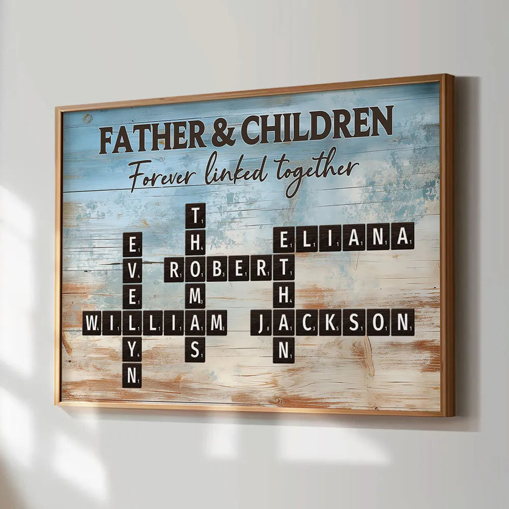 Forever Linked Together – Custom Crossword Poster for Father and Children – Creative Family Gift for Father’s Day