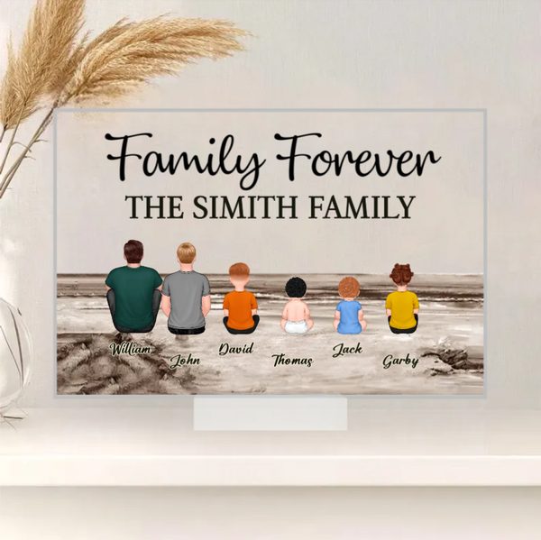 "Beach Landscape Family Sitting Back View Acrylic Or Wooden Or LED Night Light Plaque, Perfect Gift for Father's Day, for Dad or Grandpa"