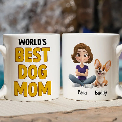 World’s Best Dog Dad Mug – Personalized Ceramic Mug with Cartoon Dog and Owner for Dog Lovers