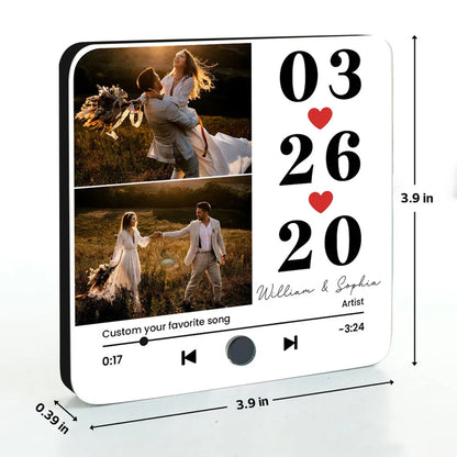 Custom Anniversary Music Magnet – Date, Names, and Photo with Favorite Song Display