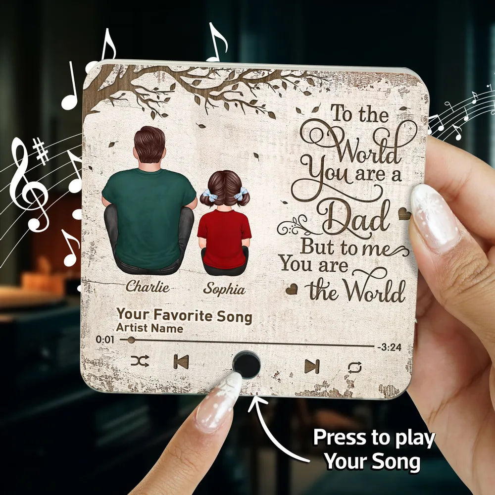 Father’s Day Acrylic Music Magnet – Personalized Back View Design with Name & Song – Gift to Dad